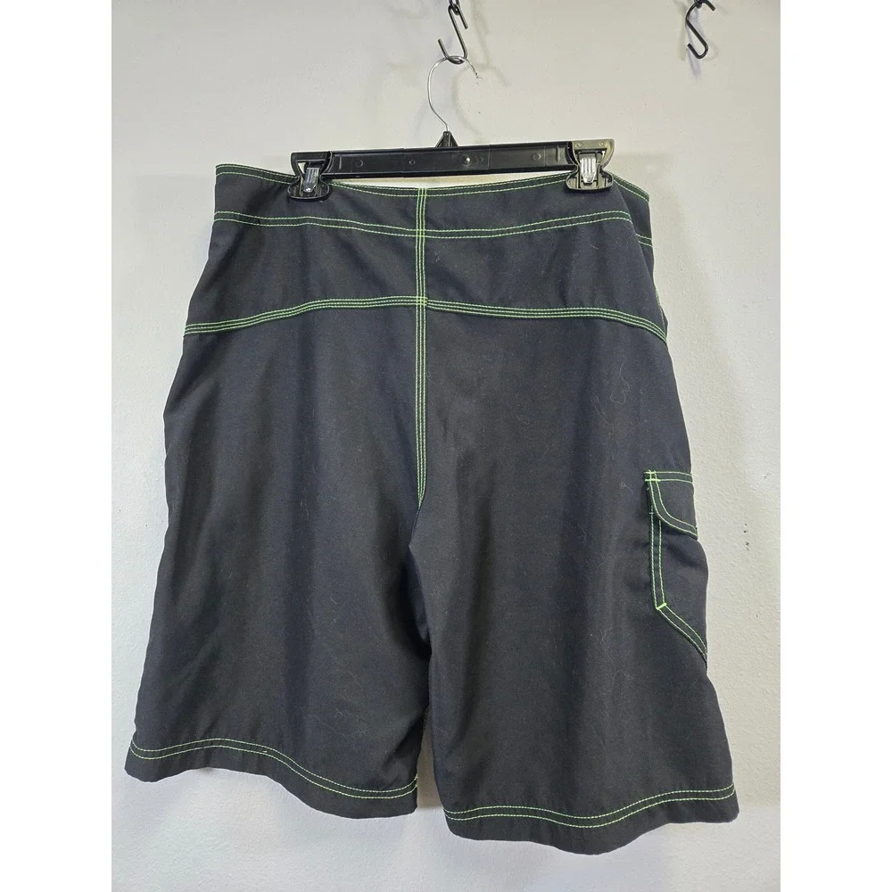 Hurley‎ Board Shorts Black Neon Green Contrast Stitch Surf Swim Trunks 34